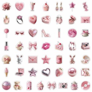 Set de 50 Pegatinas Decorativas de Graffiti Rosa con Diseño de Dibujos Animados, Estilo Coquette y Soft Girl, de PVC Impermeable, para Manualidades - Product Image 3
