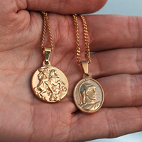 Collier rétro pour homme, bijoux de la mythologie grecque, pièce de monnaie d'Apollon, pendentif en or 18 carats, collier en acier inoxydable Saint-Géorges