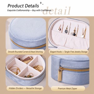 Estuche <span class=keywords><strong>de</strong></span> Viaje Portátil Ovalado <span class=keywords><strong>de</strong></span> Terciopelo para Joyas, Organizador <span class=keywords><strong>de</strong></span> Collares, Anillos y Pendientes con Múltiples Compartimentos - Product Image 4
