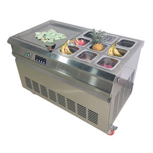 เครื่องทำไอศกรีมเชิงพาณิชย์แบบตั้งพื้น ผลิตภาพผลสูง สำหรับใช้ในธุรกิจในประเทศไทย เครื่องทำไอศกรีมม้วนแบบทอดสองถาด - Product Image 1