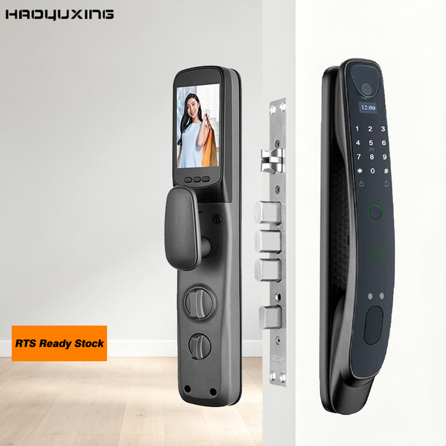 Electronic Smart Door Lock WiFi for Cloud Waterproof Design Fingerprint Face Recognition Memory Card Wood Steel Doors