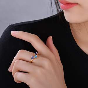 <span class=keywords><strong>Oro</strong></span> Vermeil 925 Plata de ley Azul Piedra preciosa Anillo de fiesta de boda Centro en forma de corazón Piedra CZ - Product Image 5