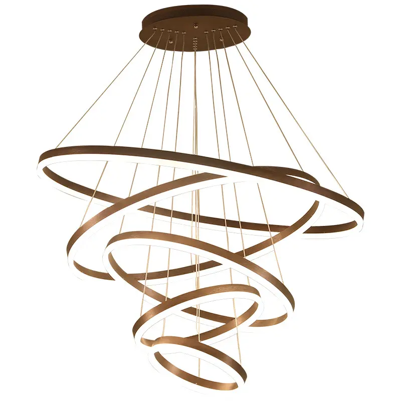 Creative DIY Pendant Lights Nordic Living Room Kitchen 6 Rings 120W Light Dimming Circle Round Gold Black LED Chandelier