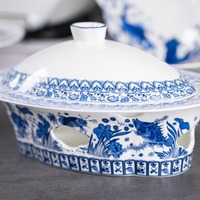 Vaisselle en céramique de porcelaine d'os bleu et blanc ensemble de vaisselle haut de gamme vaisselle et plats ensemble de salle à manger assiette de base pour le dîner