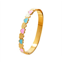 Gelang Fashion Batu Giok Berlapis Emas 18K PVD, Gesper Unisex Motif Bunga Hologram Anti Air dari Baja Tahan Karat yang Trendi