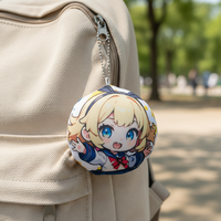 Porte-clés en peluche rond personnalisé en polyester doux, motif dessin animé mignon, haute qualité, pour fans d'anime