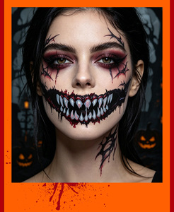 Scary Big Mouth Temporary <strong>Tattoo</strong> 2026 Halloween Realistic Face Stickers Clown for Adults, Horror Prank Props Make up Face Decals - Product Image 6
