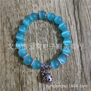 Pulsera de Cristal Ojo de Gato, de Una Sola Capa, con Cuentas, Dije Plateado Vintage, Joyería Unisex para Uso Diario, Origen Yiwu - Product Image 3