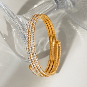 Aretas Winter New Light Luxury Retro Bracelet Venta al por mayor Acero inoxidable Chapado en oro Multi-Layer White Zircon Bracelet para mujer - Product Image 4