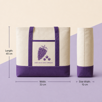 Sac fourre-tout de luxe en toile de coton lavande robuste de taille moyenne personnalisé avec longue bandoulière en corde et poche zippée réutilisable