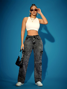 Pantalones <span class=keywords><strong>Cargo</strong></span> para <span class=keywords><strong>Mujer</strong></span>, Elásticos, con Múltiples Bolsillos, Estilo Techwear, Denim Lavado, Vintage, Estilo Urbano, Holgados, Casuales, para Otoño y Primavera - Product Image 5