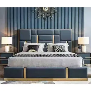 Cama Tapizada Contemporánea, Estructura de Cama King Size de Cuero Sintético, Estructura de Cama Italiana Moderna de Lujo, Tamaño Queen - Product Image 1