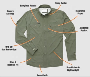 Biểu Tượng Tùy Chỉnh Spandex Nylon Mens Trọng Lượng Nhẹ Thoáng Khí Spf Ẩn Dây Kéo Túi Ngắn Tay Áo Câu Cá Áo Sơ Mi Nút Áo Sơ Mi - Product Image 2