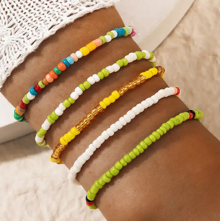 5Pcs Bohemian Handmade Bead Bracelets For Women Multilayered