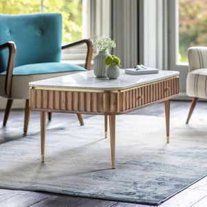 Mesa de Centro de Lujo para Sala de Estar con Estructura de Madera de Acacia Duradera y Tapa de Mármol de Alta Gama - Product Image 2
