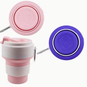 Tasse à café portable réutilisable rose personnalisée en silicone de qualité alimentaire sans BPA tasse de voyage pliable en silicone de 350ml résistante à la chaleur avec couvercle - Product Image 1