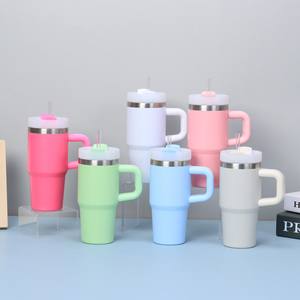 Nouvelle tasse isotherme en métal pour enfants, 20 oz, anti-fuite, avec paille rabattable, pour sublimation, modèle Macaron, avec poignée, pour voyage - Product Image 5