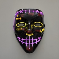 Masque lumineux LED à lumière froide en PVC noir en forme de V pour le front, idéal pour Halloween, carnaval, déguisement de rue, style d'ambiance horrifique et amusant
