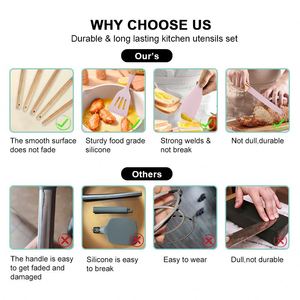 Ensemble d'ustensiles de cuisine multifonctionnels en silicone Kaimi Ali Baba Express pour achats en ligne, 19 pièces, avec manche en bois - Product Image 5