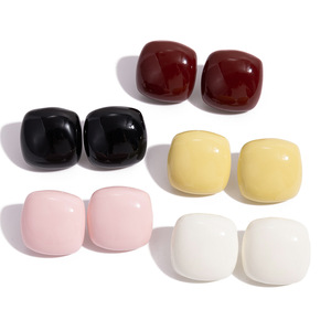 Pendientes de tuerca geométricos cuadrados de acero inoxidable en colores borgoña, rosa, blanco, amarillo y negro, joyería de moda. - Product Image 5