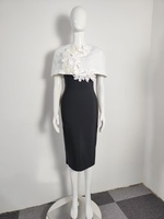 A12523 Robe de soirée asymétrique sans manches, longueur genou, en laine florale et unie