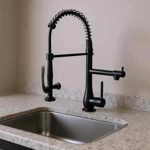 Grifo de cocina monomando DB negro con rociador extraíble, montaje en cubierta, estilo tradicional, mezclador de agua fría y caliente, 1 orificio - Product Image 2