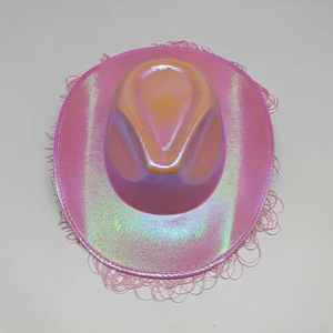 Chapeau de cowboy rose irisé avec pompons, style Y2K, chapeau de fête unisexe, accessoire de costume d'Halloween en satin - Product Image 5