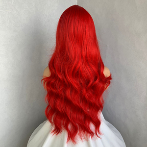 26inch Factory Wholesale Price Red Long Body Wavy Hair <strong>Wig</strong> Synthetic Heat Resistant Natural Wavy Hair With Bangs for White Women - Product Image 5
