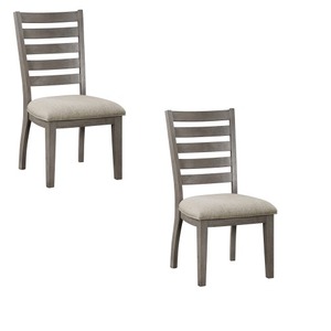 Trea 23 Inch Tufted Side Dining Chairs Set of 2 <b>Ladder</b> Back Gray Beige Cushioned Seat for Living Room Bedroom Office Furniture - Product Image 2
