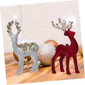 Navidad flocado plástico intermitente Reno Navidad Reno madera alce adornos Navidad vacaciones decoraciones - Product Image 3
