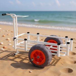 Chariot de plage robuste en aluminium avec pneus gonflables en PU de 16 pouces, conteneur à roulettes blanc pour outils et équipement de pêche - Product Image 2