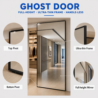 Pintu Geser Tersembunyi Modern dengan Cermin, Pintu Hantu Tak Terlihat, Rangka Aluminium Hitam Tipis Tanpa Rel, Penutupan Lembut untuk Lemari Kamar Tidur