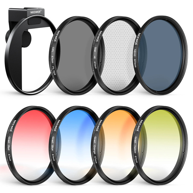 NEEWER Upgraded 67mm Clip-On ND Filter Kit for iPhone 15 Pro Max 14 13 for Samsung S22 S23 Glass Material Color Filters Set