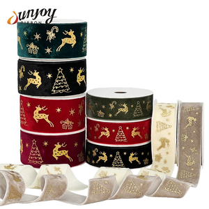 Custom Christmas <b>Ribbons</b> Gold Foil Printed Organza Double Face Decorative Holiday Gift Wrapping Trim Red <b>Black</b> Ivory Maroon - Product Image 2