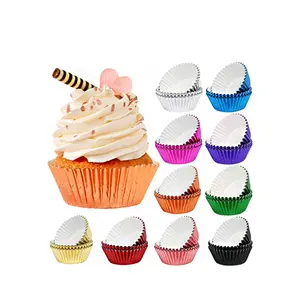 Colorful wavy design non-stick oven safe disposable gold foil metallic cupcake liners muffin baking cup cake case