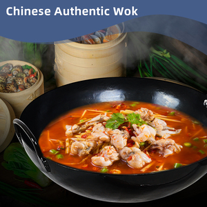 Wok de Acero al Carbono con Fondo Plano, Juego de Wok Chino con Mango de Madera, Tapa de Madera y Espátula para Uso en Restaurantes, Hoteles y Cocinas - Product Image 3