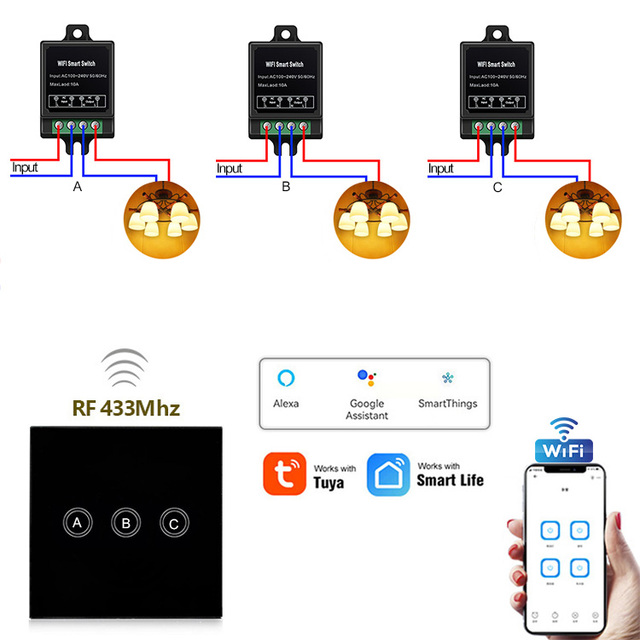 220v Wireless Rf 433 Solar Tuya Smart Home Wifi Electric Lights Remote Control Wall Switches Smart Wifi Tuya Smart Wifi Switch