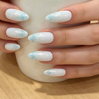 Lot de 24 faux ongles en ABS à presser, pré-conçus, avec paillettes et motifs dégradés, forme amande moyenne, pour marque privée OEM