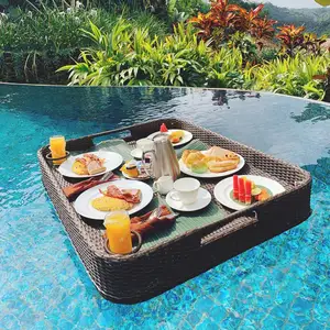 Bandeja flotante de ratán Blanco marrón redondo rectangular para desayuno de hotel de vacaciones de diferentes formas personalizadas