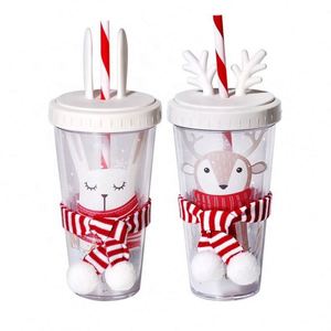 Gobelet réutilisable personnalisé avec couvercle, motif lapin/élan - Tasse de voyage pour enfants et adultes, cadeau de Noël idéal - Product Image 1