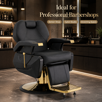 Fauteuil de Barbier Inclinable de Luxe Doré, Chaise de Salon Hydraulique avec Châssis Extra-Large de 65 cm pour Hommes, Grande Chaise de Barbier pour Salon de Coiffure