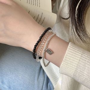 S925 Sterling Silver Three Strand Crystal Sandalwood <b>Beaded</b> <b>Bracelet</b> For Women Everyday Wear - Product Image 1