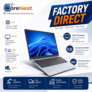 Portátil Profesional CoreNest de 15.6 Pulgadas, Intel I7 1195G7, GPU Dedicada MX450, Pantalla IPS 4K, Portátil Empresarial - Product Image 1