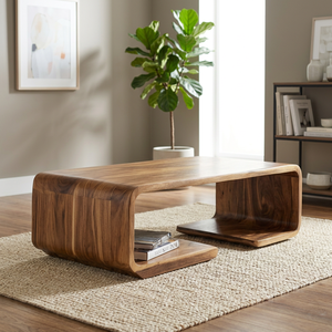 Table basse scandinave moderne en teck avec étagère de rangement, design mi-siècle fait main, meubles de salon - Product Image 3