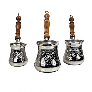 Juego de 3 cafeteras turcas de cobre puro con mango de madera, diseño tradicional, reutilizables, ecológicas, con aislamiento térmico para adultos - Product Image 1