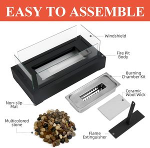 Pozo de fuego de mesa sin humo de acero inoxidable moderno portátil para acampar con accesorio de póquer y combustible de bioetanol - Product Image 3