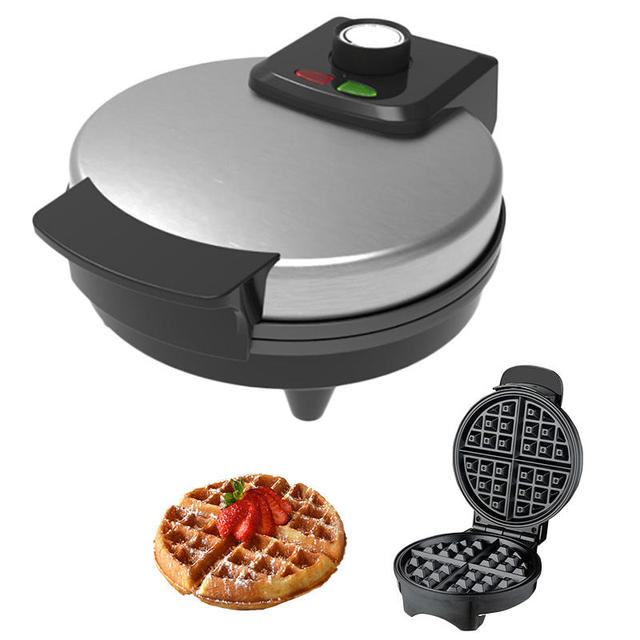 Custom Logo 4 Slice Stainless Steel Breakfast Waffle Machine Round Shape Professional Non Stick Electric Belgian Waffle Makers
