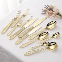 Ensemble de couverts de haute qualité en acier inoxydable avec manche en pierre martelée de style royal, couleur or champagne, pour mariage et banquet