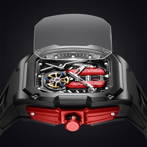 Reloj de Pulsera Dinámico Estilo F1 con Diseño Elegante de Motor V12, de Cuarzo, Resistente a Golpes y al Agua, con Correa de Goma Roja - Product Image 3