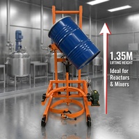 Apilador Hidráulico Industrial de 400 kg para Tambores, con Elevación de 1.35 m, Rotación de 180 Grados y Rodillos de PU para Alimentación de Tambores de Acero de 55 Galones